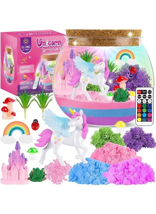 BaytEasy Unicorn Terrarium Crafts Kit, Unicorn Toy for Kids Ages 4-10, Artistic Birthday Gift with Remote Control and LED Night Light, Perfect Holiday and Birthday Gift for Girls - Image 1