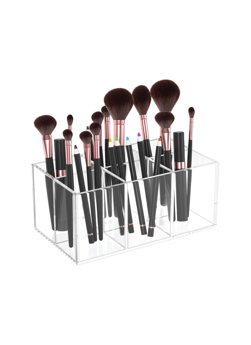 SMARTPOINTS Clear Makeup Brush Holder Organizer Acrylic 6-Slots Cosmetic Brushes Storage Organizer for Vanity Countertop  - Image 1