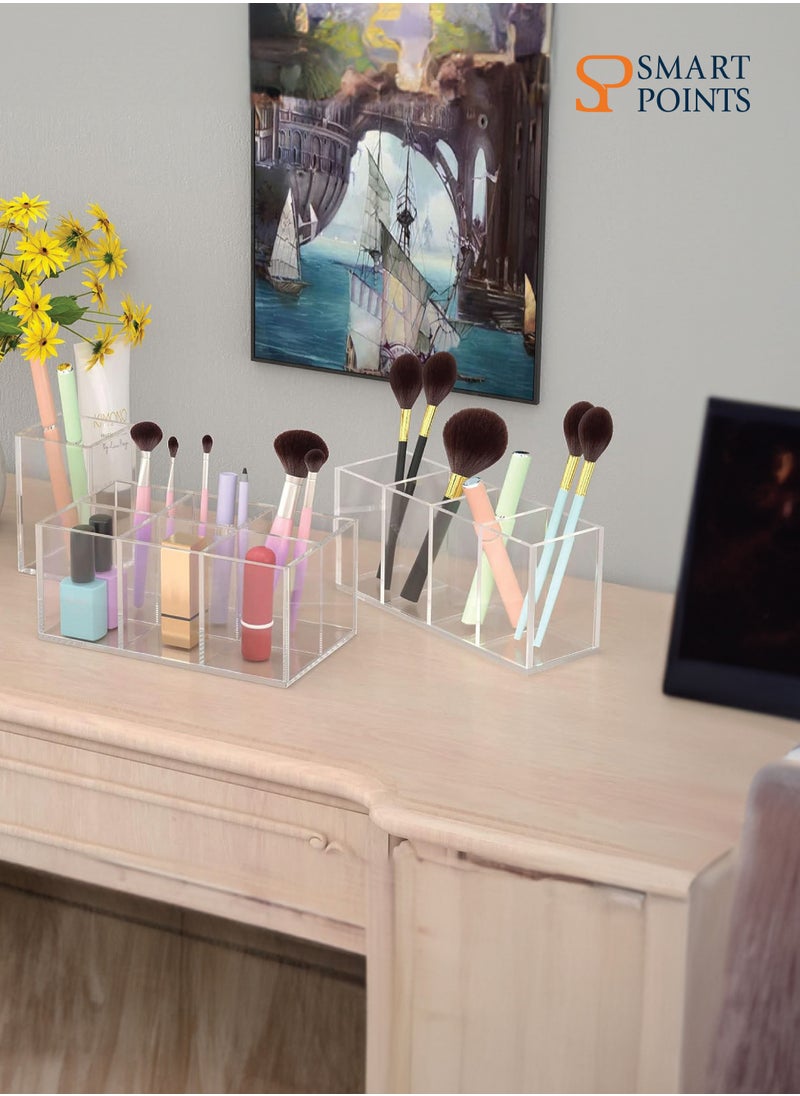 SMARTPOINTS Clear Makeup Brush Holder Organizer Acrylic 6-Slots Cosmetic Brushes Storage Organizer for Vanity Countertop  - Image 5