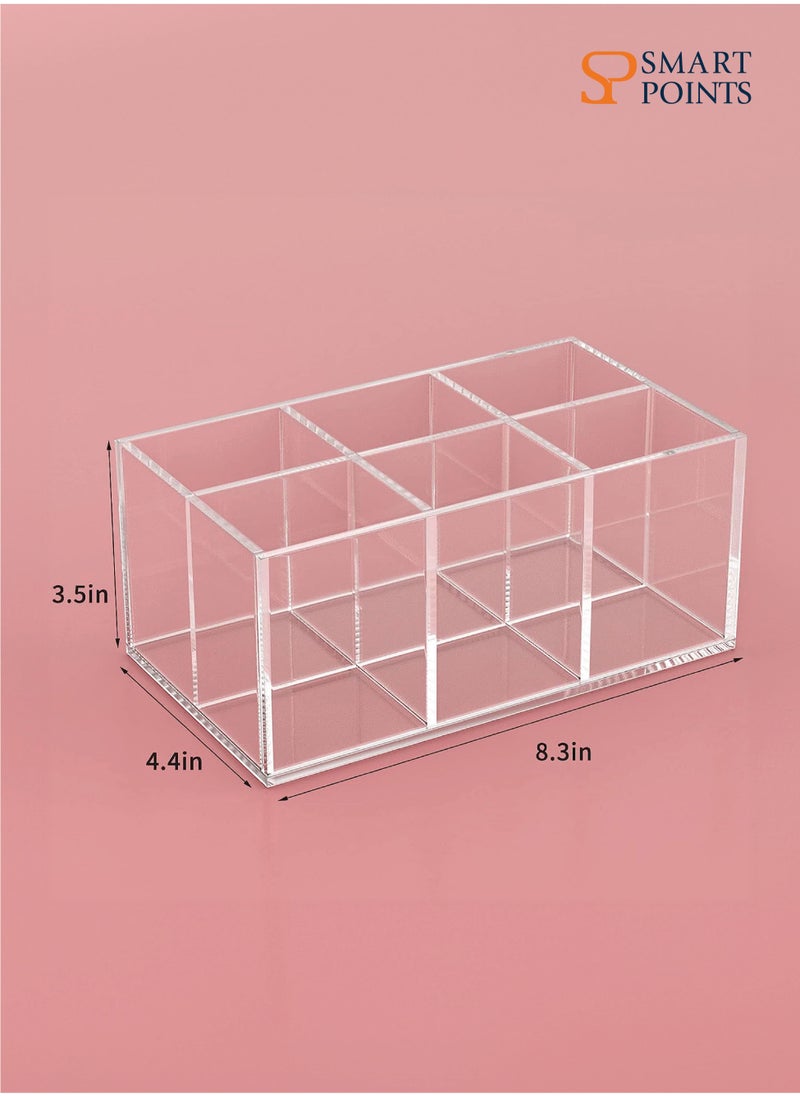 SMARTPOINTS Clear Makeup Brush Holder Organizer Acrylic 6-Slots Cosmetic Brushes Storage Organizer for Vanity Countertop  - Image 2