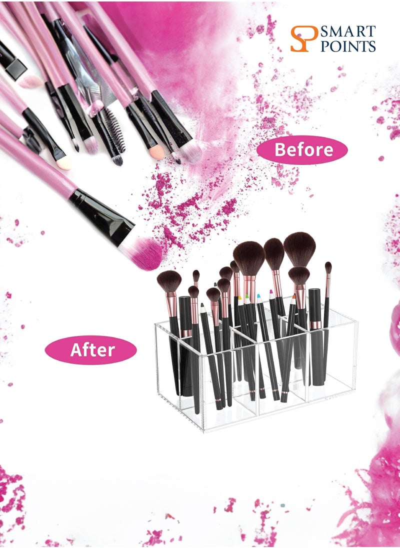 SMARTPOINTS Clear Makeup Brush Holder Organizer Acrylic 6-Slots Cosmetic Brushes Storage Organizer for Vanity Countertop  - Image 3