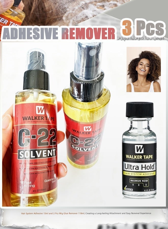 Walker Tape Hair System Adhesive 15ml and 2 Pcs Wig Glue Remover 118ml, Creating a Long-lasting Attachment and Easy Removal Experience - Image 1