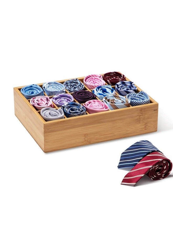 GOBAM GOBAM Bamboo Closet Drawer Divider - Storage Organizer with 15 Compartments, Drawer Organizer, Storage Box for Belts, Ties, Bras, Briefs, Socks & Jewelry - Natural  - Image 1