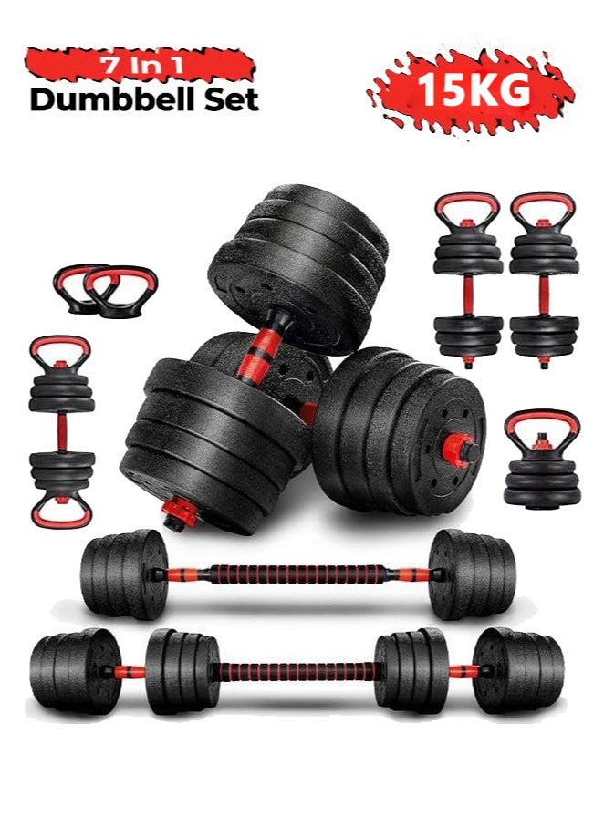 Arabest - 4 in1 Dumbbells Set,Adjustable Dumbbell Set for Gym Used as Barbell, Kettlebells,Push up Stand Dumbbell Body Building 15KG Set,Free Weights Set for Home Fitness - Image 1