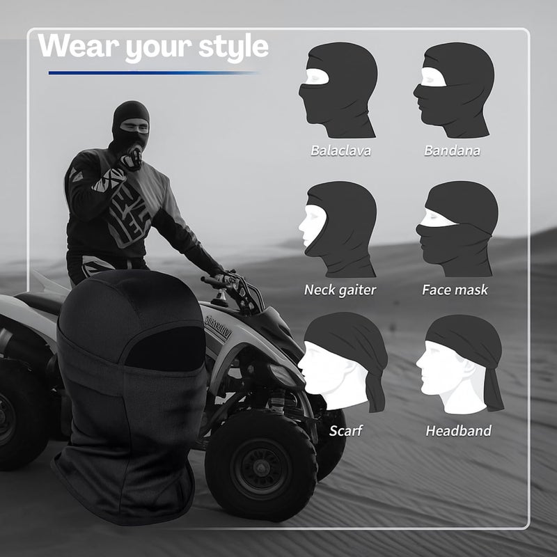 Flavizo Black Balaclava for Men, Full Face Mask for Bikers, Helmet Cover for Bike, Riding, Outdoor Ski Sports, Breathable Windproof Protective Gear for Motorcycle Riders - Image 4