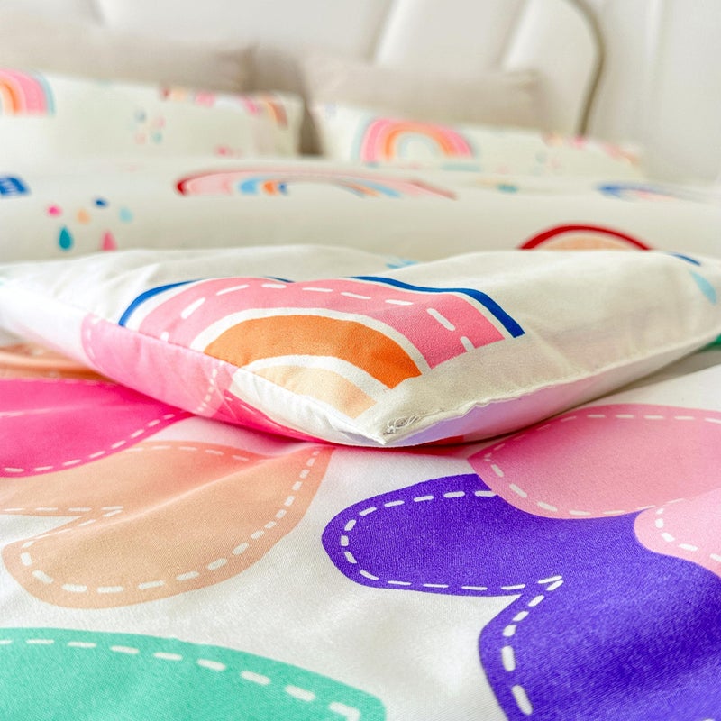 Btargot Lightweight Soft 3 Piece Rainbow Comforter Set with 2 Pillow Covers, Cartoon Love Hearts Flowers and Grass Bedding Set for Girls Boys Kids, Twin Multi-Color - Image 5
