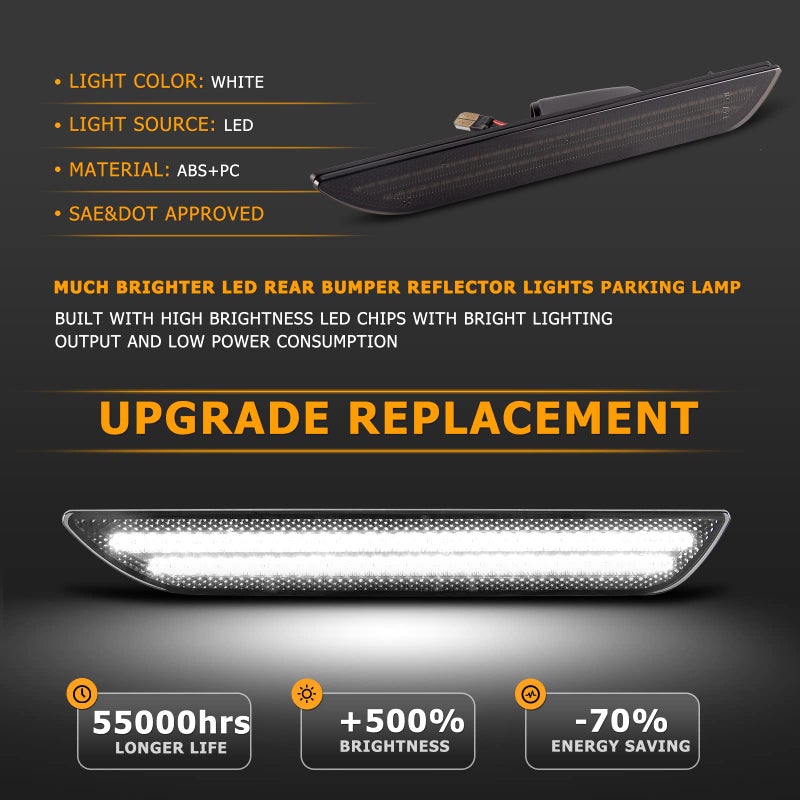 Gempro LED Side Marker Lights for Ford Mustang 2015-2023 Rear White Fender Marker Reflectors Lamps Smoked Len, 2PCS - Image 2