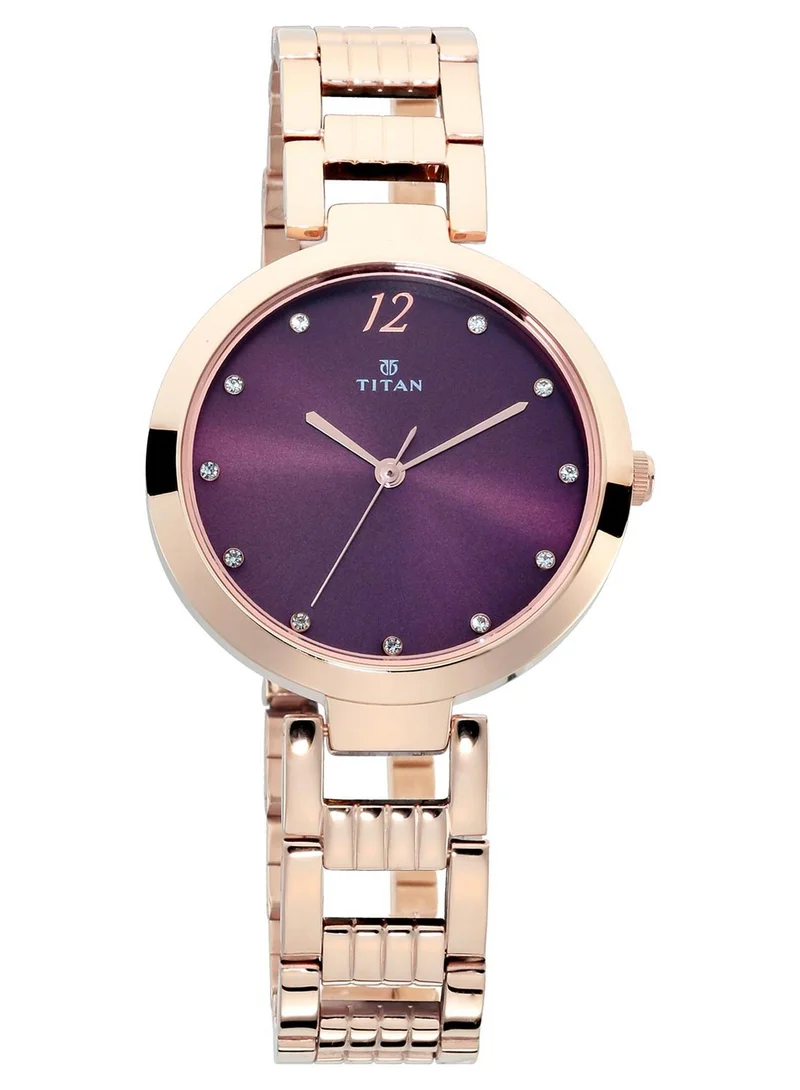 تيتان ساعة تايتن سباركل بقرص بنفسجي وسوار ستانلس ستيل للنساء