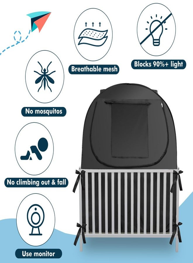 L RUNNZER Crib Blackout Cover, Breathable Blackout Crib Cover to Block 90% of Light, Portable Crib Tent Blackout for Baby Better Napping or Sleeping - Image 5