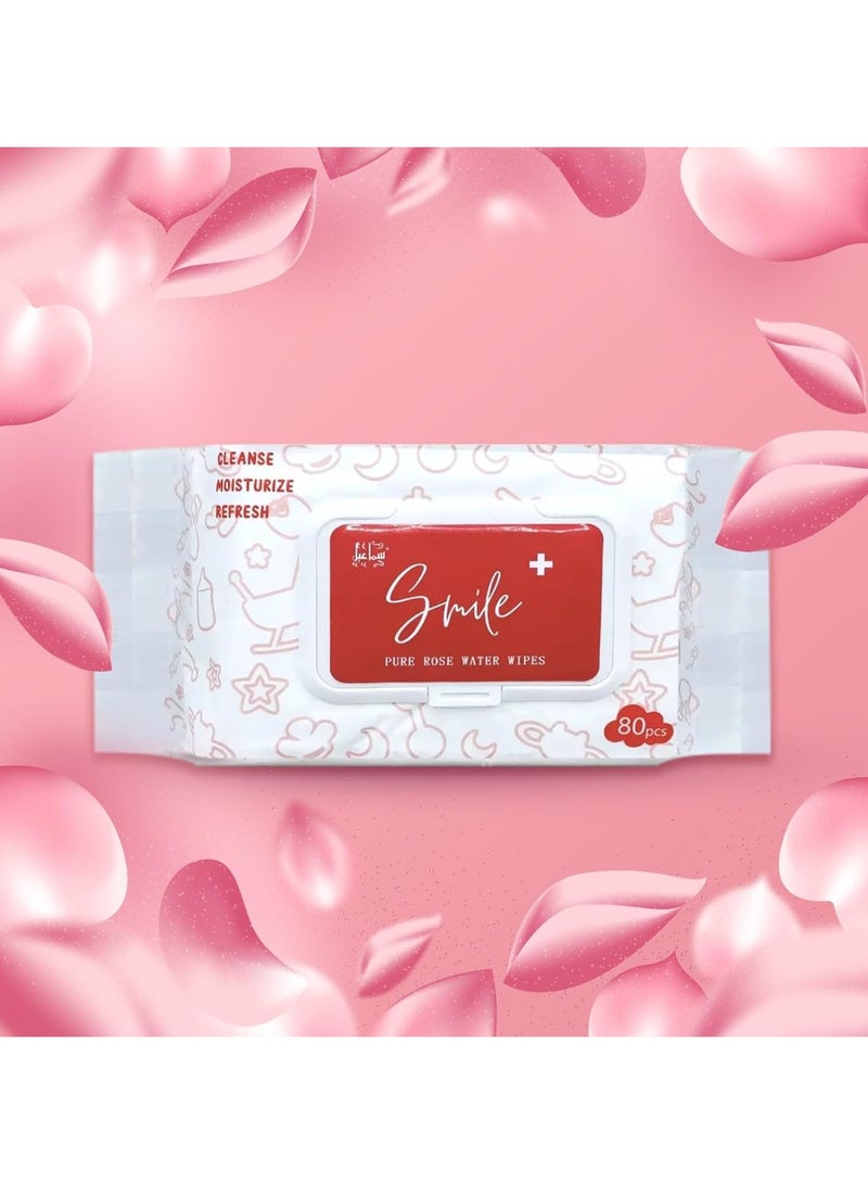 سمايل بلس مناديل ماء الورد النقية، عبوة من 80 قطعة، 10 قطع - Image 2