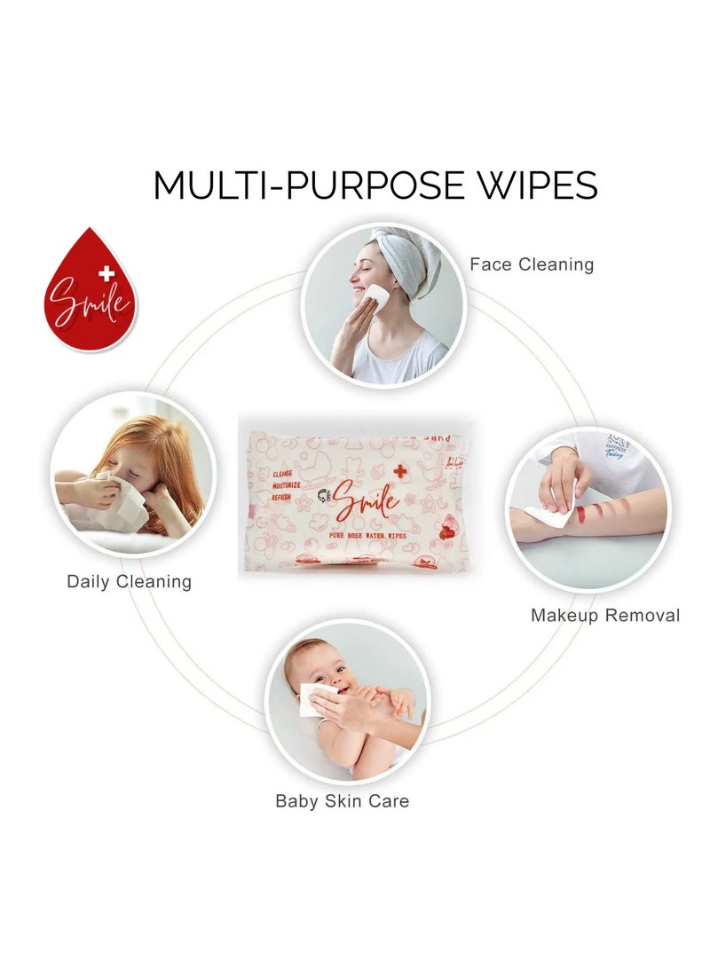 سمايل بلس مناديل ماء الورد النقية، عبوة من 80 قطعة، 10 قطع - Image 3