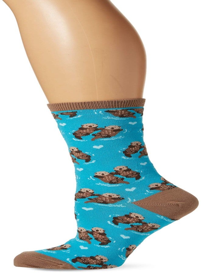 Socksmith Womens Significant Otter Crew Socks, Bright Blue,One Size