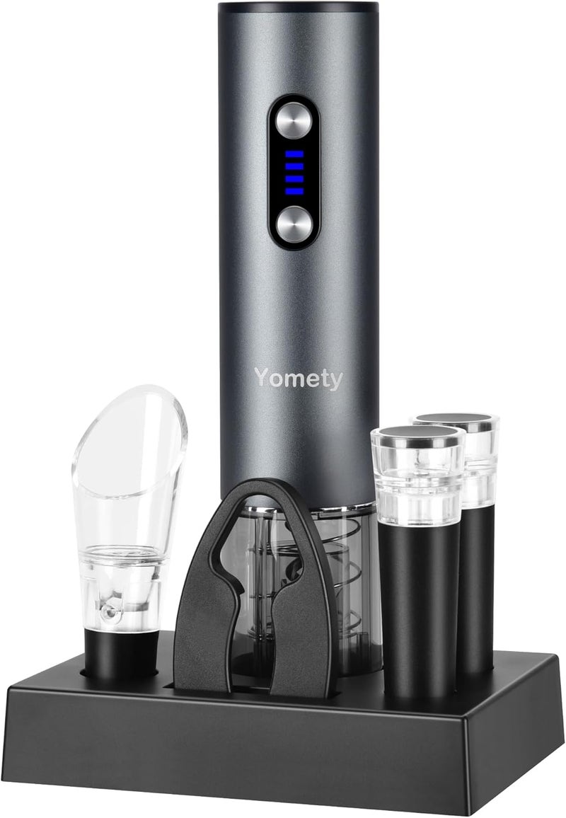 Yomety Electric Wine Opener, Rechargeable Wine Opener Set with Foil Cutter, Wine Aerator, Vacuum Stopper and Storage Base, Ideal Wine Accessories for Wine Lovers, Perfect Wine Gifts - Image 1