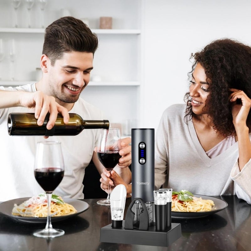 Yomety Electric Wine Opener, Rechargeable Wine Opener Set with Foil Cutter, Wine Aerator, Vacuum Stopper and Storage Base, Ideal Wine Accessories for Wine Lovers, Perfect Wine Gifts - Image 5