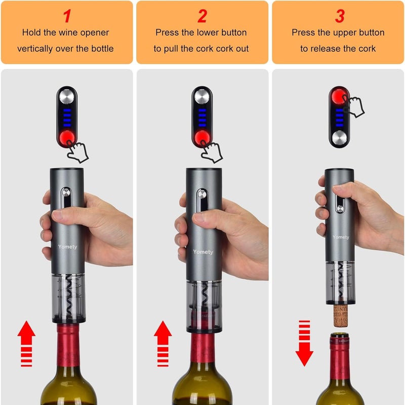 Yomety Electric Wine Opener, Rechargeable Wine Opener Set with Foil Cutter, Wine Aerator, Vacuum Stopper and Storage Base, Ideal Wine Accessories for Wine Lovers, Perfect Wine Gifts - Image 2
