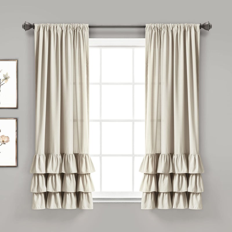 Lush Decor Allison Ruffle Window Curtain Panel Pair 63 Long x 40 Wide Neutral