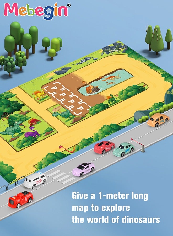 MEBEGIN Parking Lot Car Garage Vehicle Playsets,Dinosaur Shape with Sound Light Include 6 Mini Cars and Map, Track Play Vehicle Set Gift for 3 4 5 6 Year Old Boys Girls - Image 4