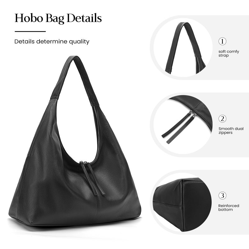 befen Leather Slouchy Hobo Bags for Women, Ultra Soft Full Grain Leather Large Tote Bag,Lightweight Tote Purses Foldable Black Shoulder Handbag, Oversized Hobo Bags for Women Work Travel - Image 4