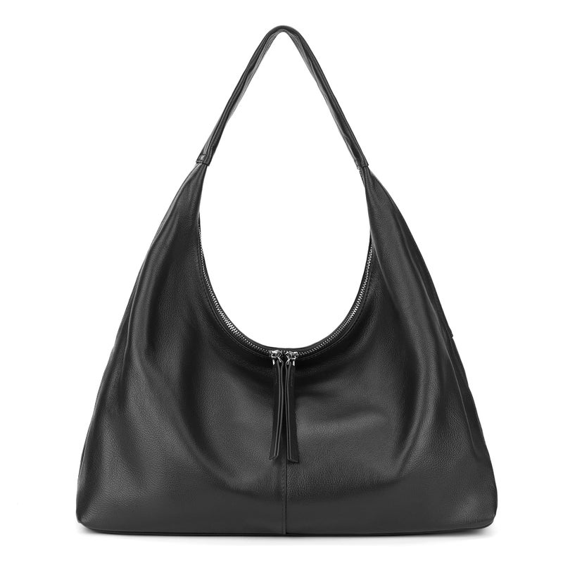 befen Leather Slouchy Hobo Bags for Women, Ultra Soft Full Grain Leather Large Tote Bag,Lightweight Tote Purses Foldable Black Shoulder Handbag, Oversized Hobo Bags for Women Work Travel - Image 1