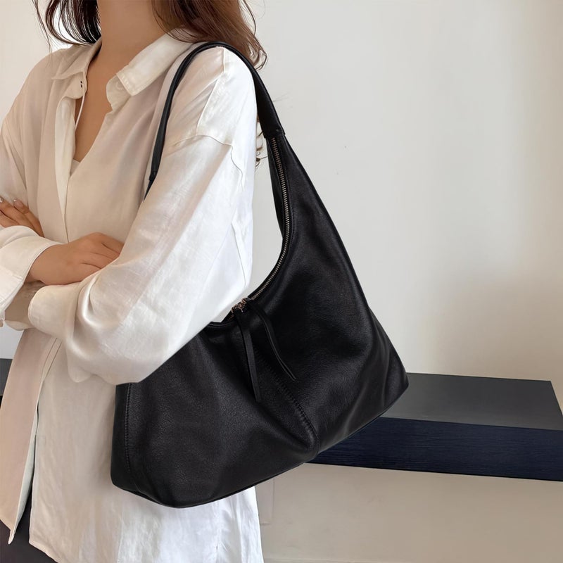 befen Leather Slouchy Hobo Bags for Women, Ultra Soft Full Grain Leather Large Tote Bag,Lightweight Tote Purses Foldable Black Shoulder Handbag, Oversized Hobo Bags for Women Work Travel - Image 2