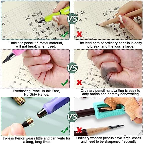 Kunya 4Pcs Portable Reusable Erasable Writing Pencil, Everlasting Inkless Magic Pencil - Image 3