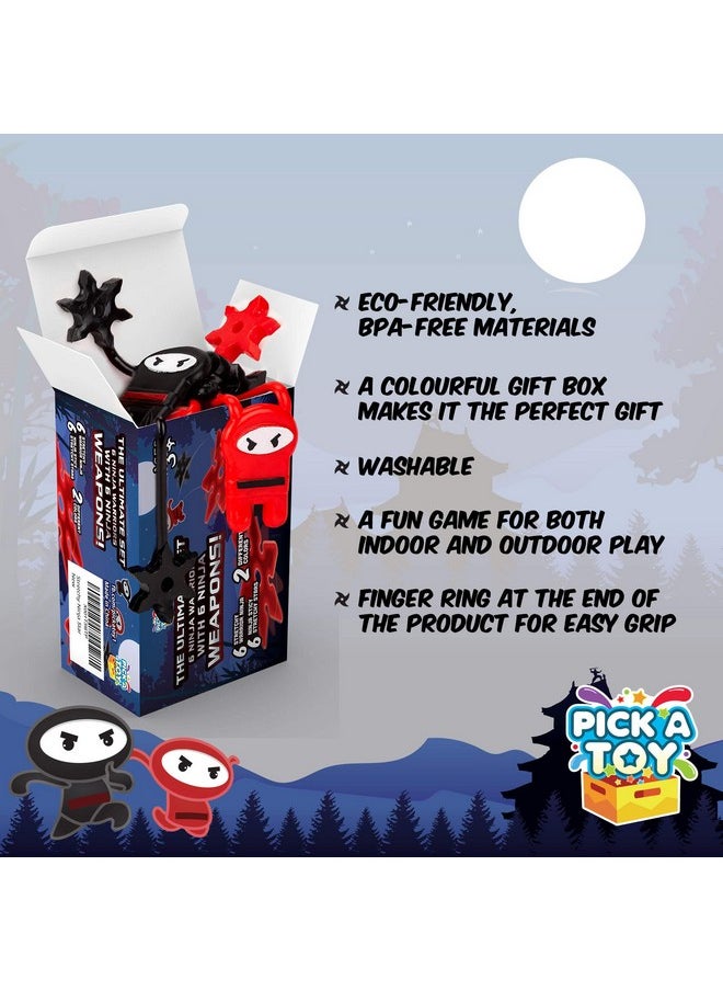 Pick A Toy - 12 Pc. Ninja Toys Set With Stretchy Flying Ninjas And Colorful Throwing Stars Slingshots, Flexible And Sticky Elastic, Fun Birthday Party Favors For Boys And Girls - Image 1