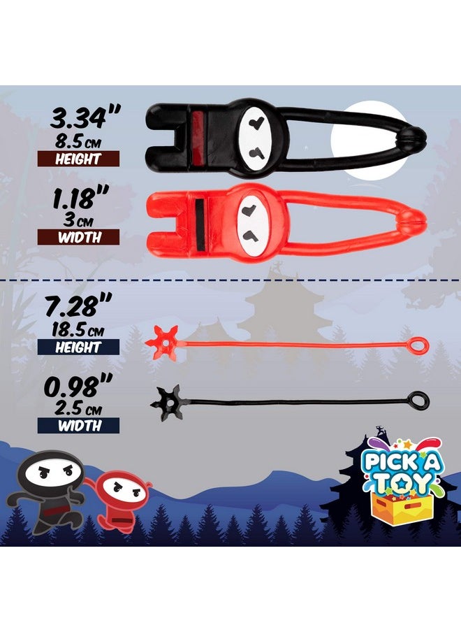 Pick A Toy - 12 Pc. Ninja Toys Set With Stretchy Flying Ninjas And Colorful Throwing Stars Slingshots, Flexible And Sticky Elastic, Fun Birthday Party Favors For Boys And Girls - Image 1