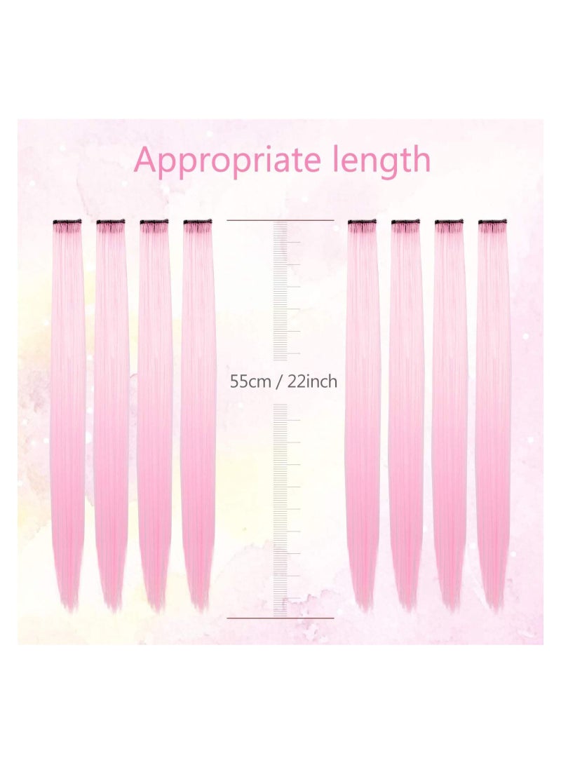 Estelle 22 Inch Colored Hair Extensions Multicolors Party Highlights Clip in Synthetic Hair Extensions10pcs Light Pink - Image 3
