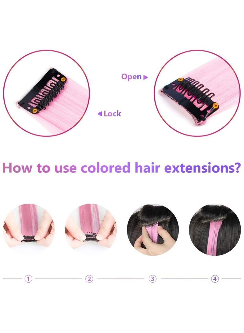 Estelle 22 Inch Colored Hair Extensions Multicolors Party Highlights Clip in Synthetic Hair Extensions10pcs Light Pink - Image 5