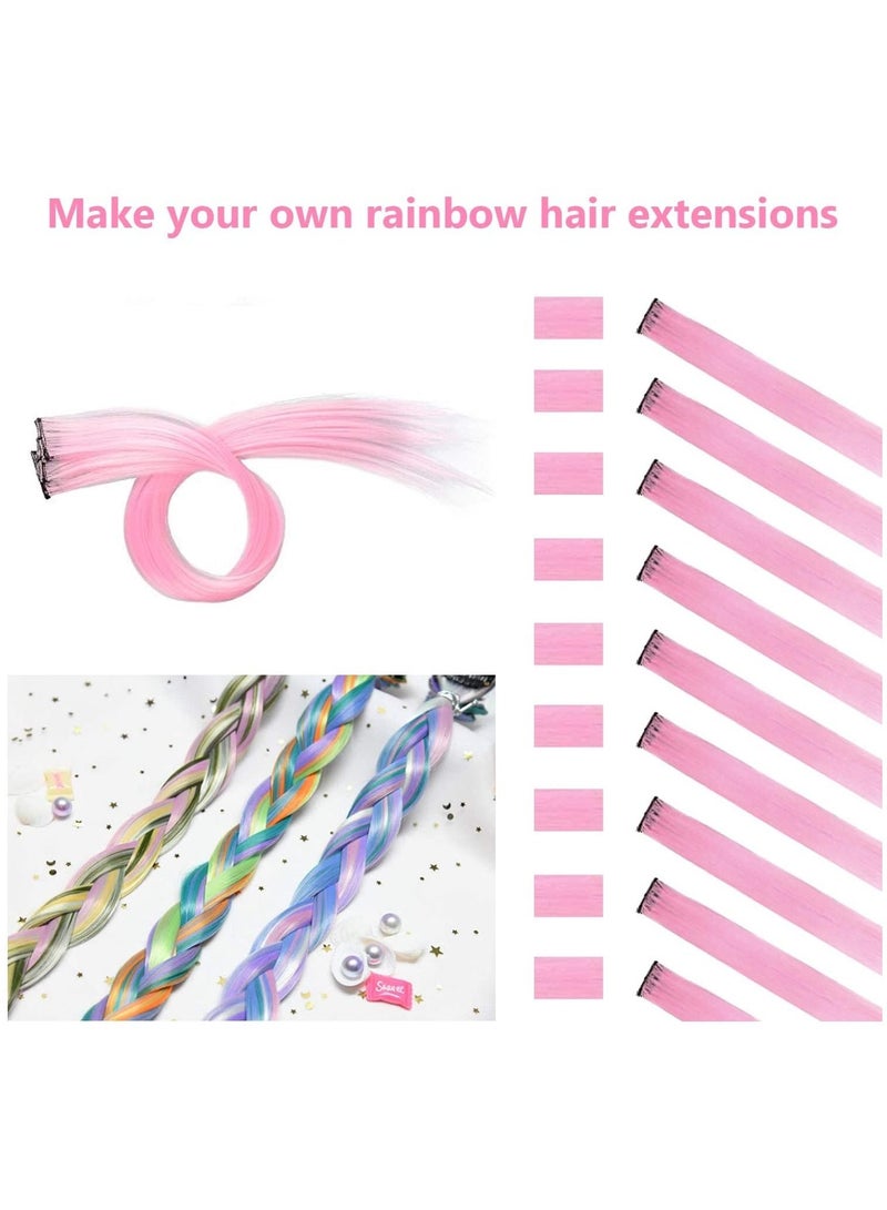 Estelle 22 Inch Colored Hair Extensions Multicolors Party Highlights Clip in Synthetic Hair Extensions10pcs Light Pink - Image 2