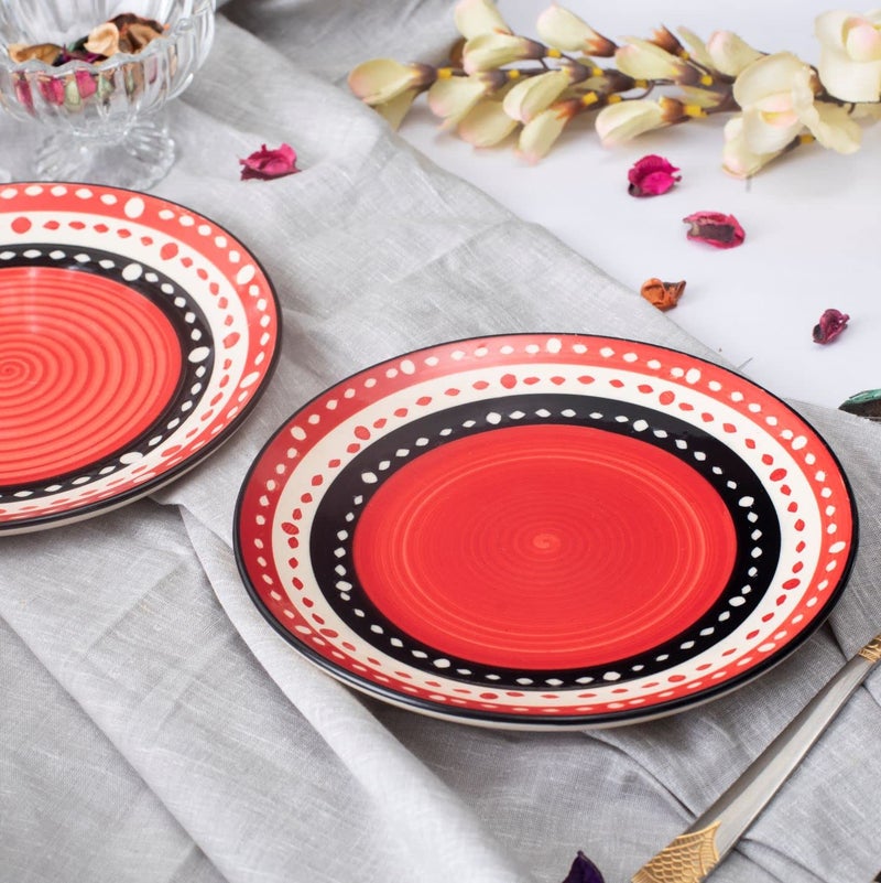 Caffeine Caffeine Ceramic Handmade Red Dotted Hand Painted Quarter Plates 7 inch Set of 1 - Image 2