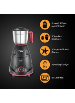PRESTIGE Prestige Regal 750W Mixer Grinder with 3 stainless-steel Jars|Appealing Design|Black and Red  - Image 2