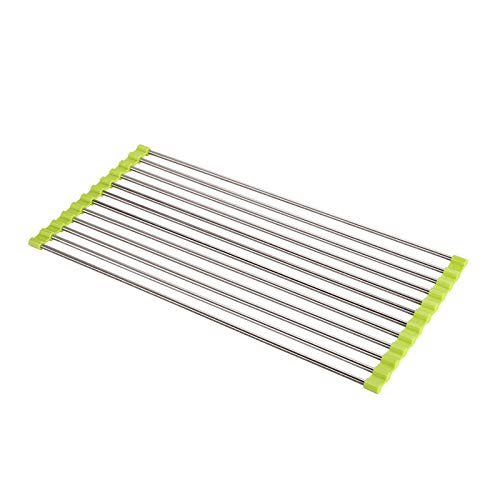 pepplo® Dish Drying Rack 18.5" x 8", Over Sink Roll Up Large Dish Drainers Rack, Multipurpose Foldable Kitchen Sink Rack Mat Stainless Steel s for Dishes, Cups, Fruits Vegetables (Green) - Image 1