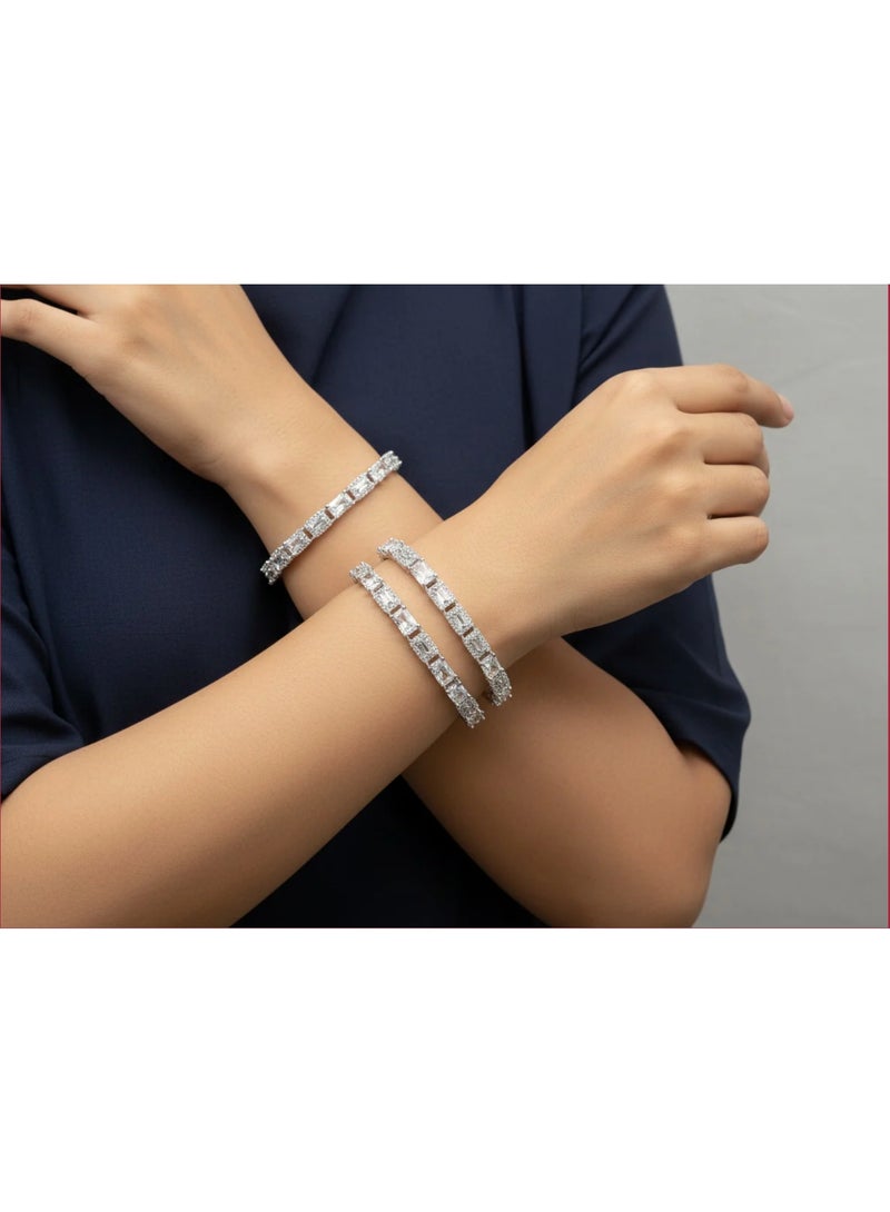 Pretty Precious 1021 Cz Classic Bangles-Size 2.4-Silver - Image 1