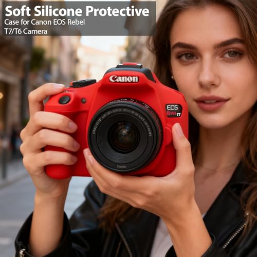 Frevyve Case for Canon EOS Rebel T7 Rebel T6 Camera, Soft Silicone Rubber Protective Camera Case Cover Accessories, Lightweight, Anti-Scratch with Button Marking for EOS Rebel T7 T6 (Red) - Image 2