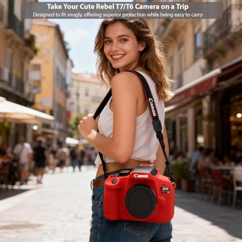 Frevyve Case for Canon EOS Rebel T7 Rebel T6 Camera, Soft Silicone Rubber Protective Camera Case Cover Accessories, Lightweight, Anti-Scratch with Button Marking for EOS Rebel T7 T6 (Red) - Image 3