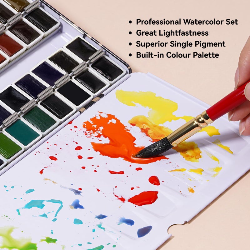 Paul Rubens Artist Watercolor Paint Set,48 Vibrant Colors in Portable Box, Great Lightfastness, Perfect Travel Professional Watercolor Set for Artists, Beginners, Adults - Image 4