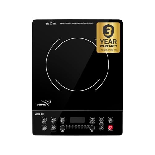 V-Guard VIC 2.0 BRE Induction Cooktop | 2000-Watt Electric Induction with up to 5 kV Surge Protection | 3-Year Coil Coverage by V-Guard | Push Button Control | Auto-Cut off | A-Grade Crystalline Glass - Image 1