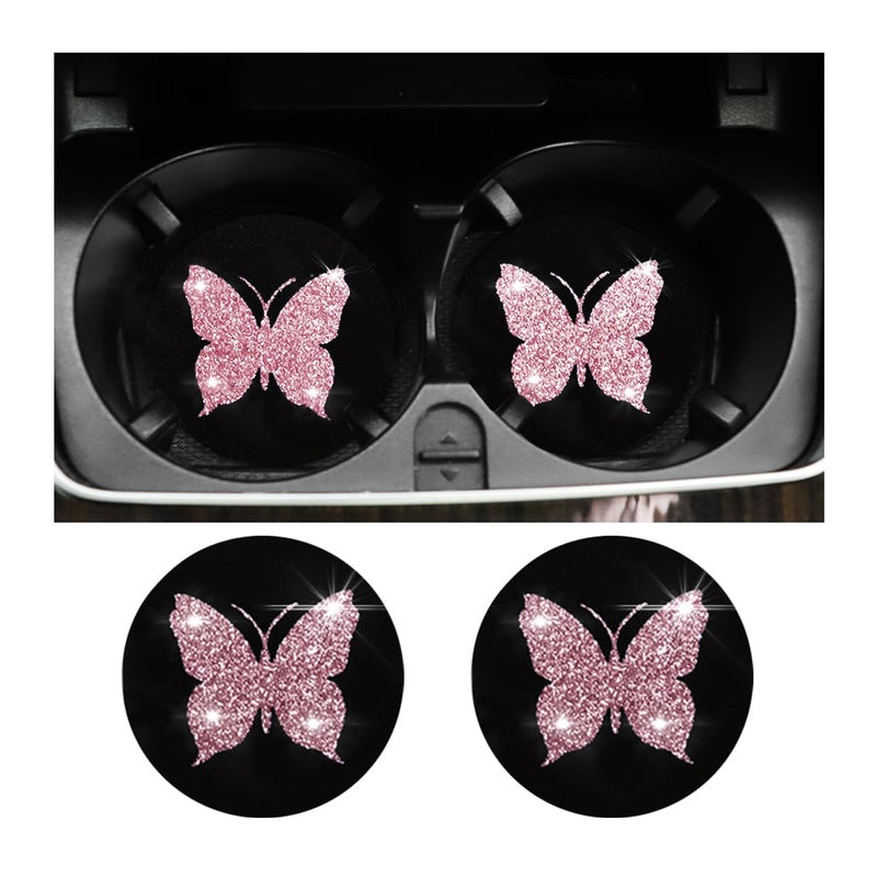 BESULEN Butterfly Car Coasters 2 Pack Universal 275 Inch Anti Slip Insert Cup Holder Coasters Bling Diamond Drink Cup Mug Mat Pad for Women Pretty Decorations Car Interior Accessories - Image 3