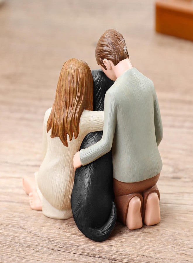 Hensonever Couple with Black Dog Figurines, We are A Family Memorials Statues for Dog Lovers - Image 5