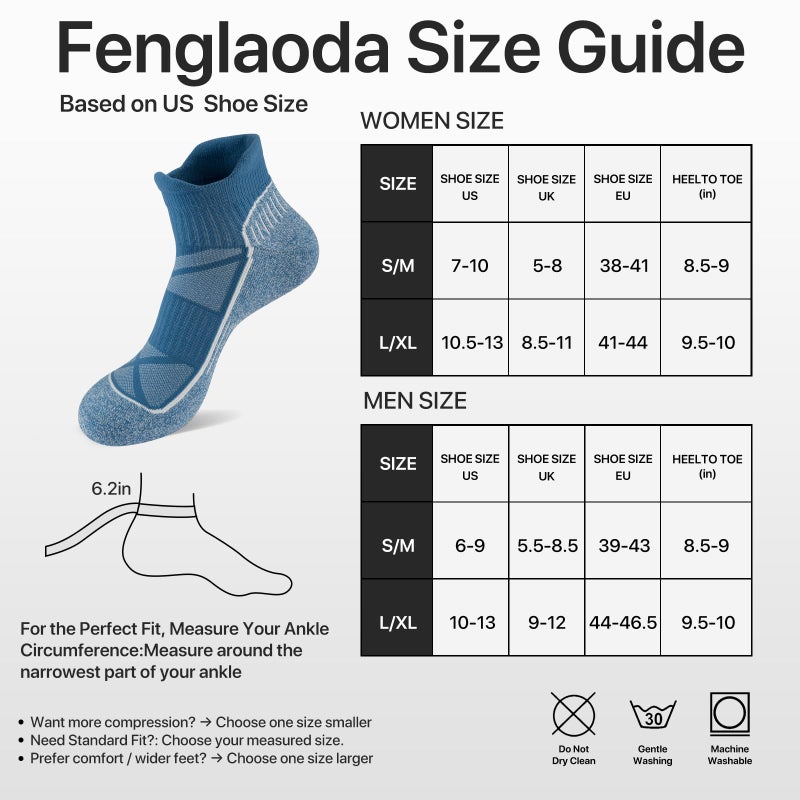 fenglaoda Compression Ankle Socks for Women & Men 6 Pairsâ€“ Low Cut Running Socks with Arch Support, Cushioned Sole & Heel Tab - Image 2