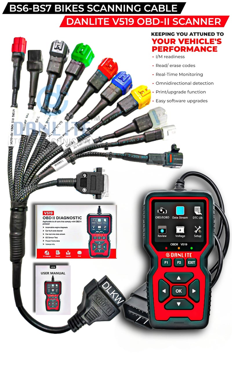 DANLITE TOOLS TECHNICIAN V519 OBD -II SCANNER WITH BS6 BIKE CABLE (KIT) (V519 OBD-II AND SCANE CABLE) - Image 2