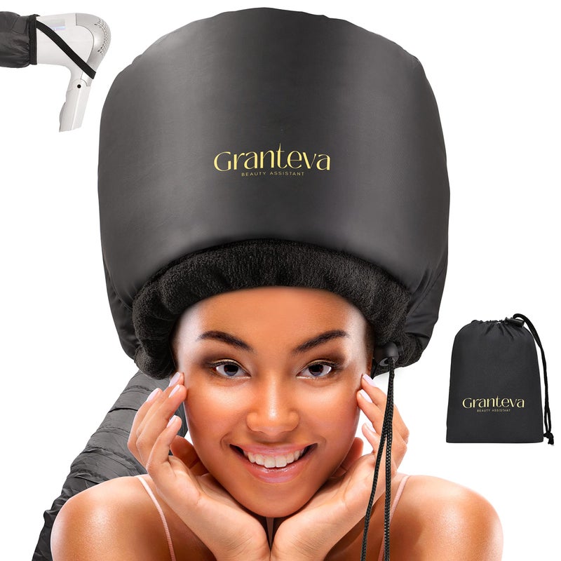 Granteva Hooded Hair Dryer w/A Headband Integrated That Reduces Heat Around Ears & Neck - Hair Dryer Hooded Diffuser Cap for Curly, Speeds Up Drying Time, Safety Deep Conditioning At Home - Portable, Large - Image 1