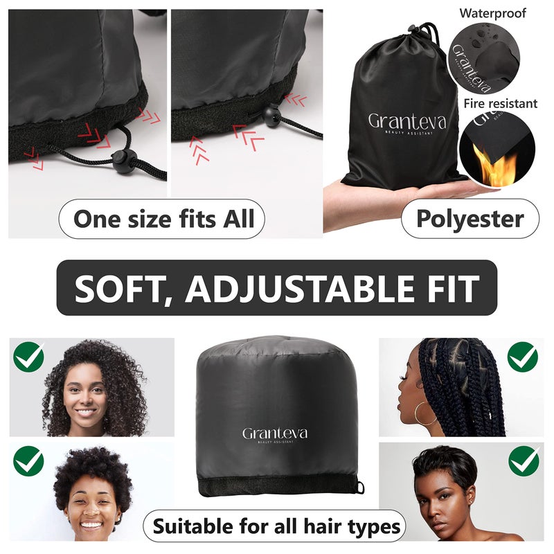 Granteva Hooded Hair Dryer w/A Headband Integrated That Reduces Heat Around Ears & Neck - Hair Dryer Hooded Diffuser Cap for Curly, Speeds Up Drying Time, Safety Deep Conditioning At Home - Portable, Large - Image 4