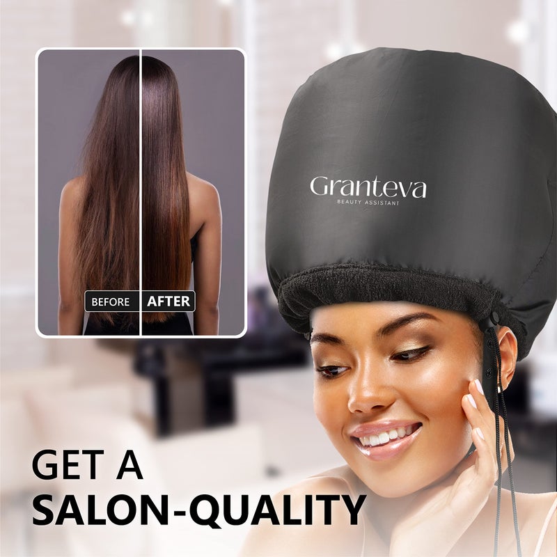 Granteva Hooded Hair Dryer w/A Headband Integrated That Reduces Heat Around Ears & Neck - Hair Dryer Hooded Diffuser Cap for Curly, Speeds Up Drying Time, Safety Deep Conditioning At Home - Portable, Large - Image 5