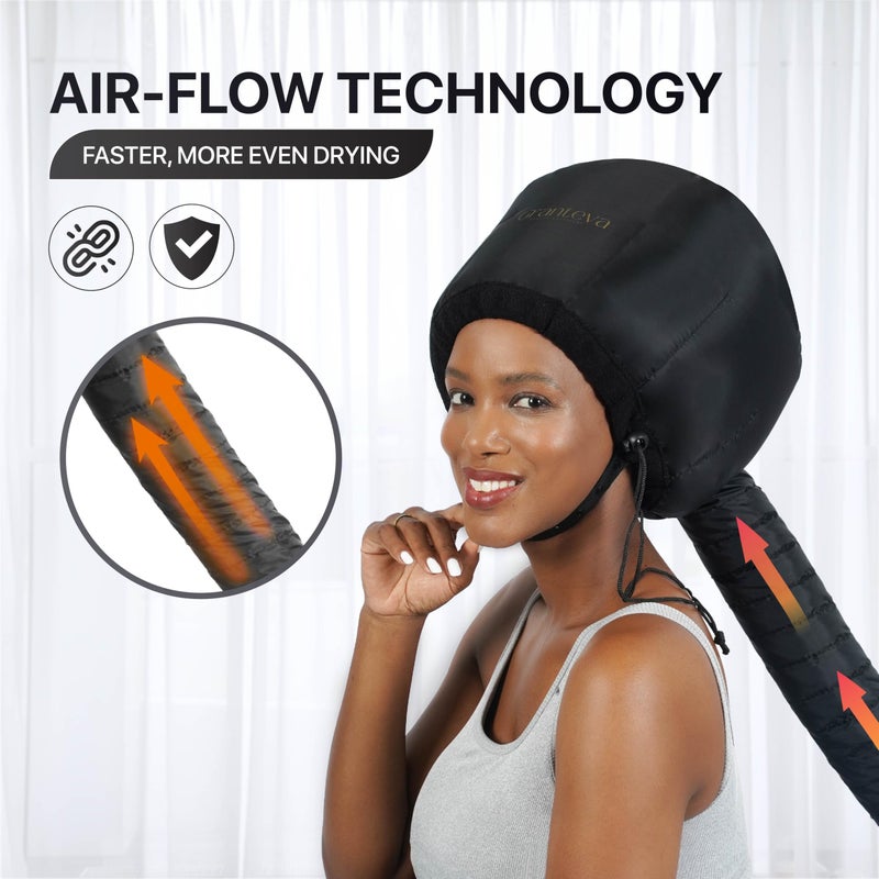 Granteva Hooded Hair Dryer Attachment w/A Headband Integrated That Reduces Heat Around Ears & Neck - Hair Dryer Hooded Diffuser Cap for Curly, Speeds Up Drying Time, Deep Conditioning At Home - Portable, Large - Image 3