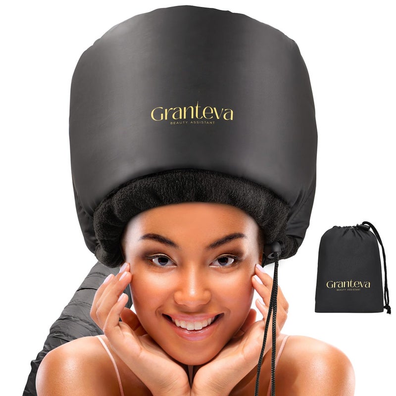 Granteva Hooded Hair Dryer Attachment w/A Headband Integrated That Reduces Heat Around Ears & Neck - Hair Dryer Hooded Diffuser Cap for Curly, Speeds Up Drying Time, Deep Conditioning At Home - Portable, Large - Image 1