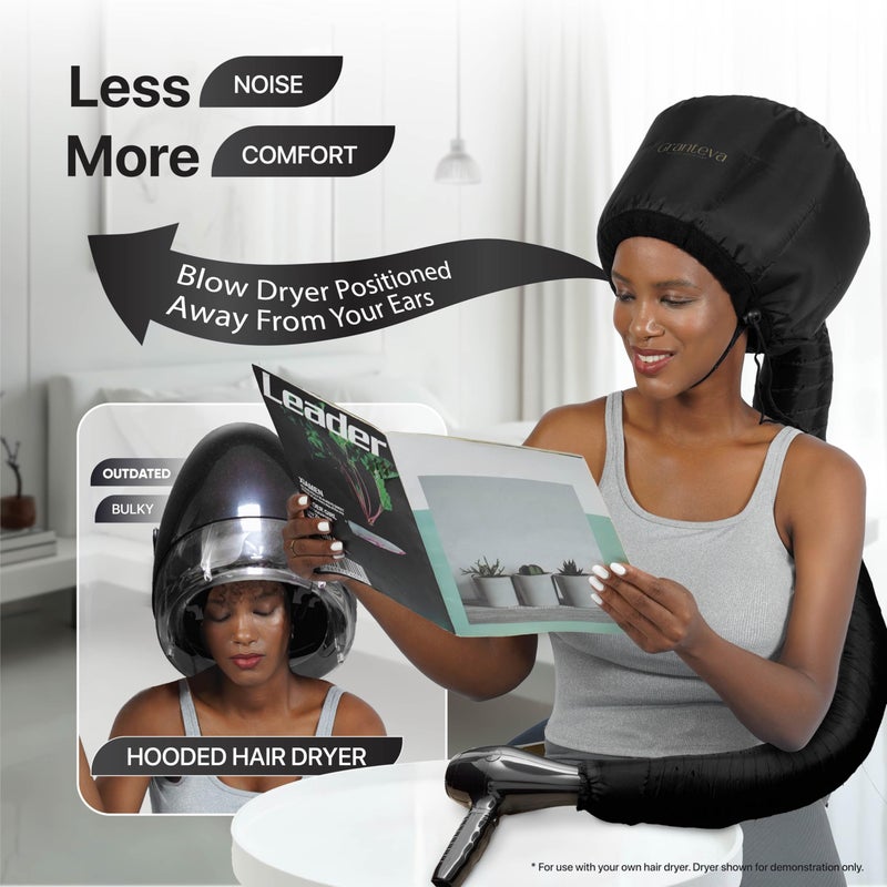 Granteva Hooded Hair Dryer Attachment w/A Headband Integrated That Reduces Heat Around Ears & Neck - Hair Dryer Hooded Diffuser Cap for Curly, Speeds Up Drying Time, Deep Conditioning At Home - Portable, Large - Image 4