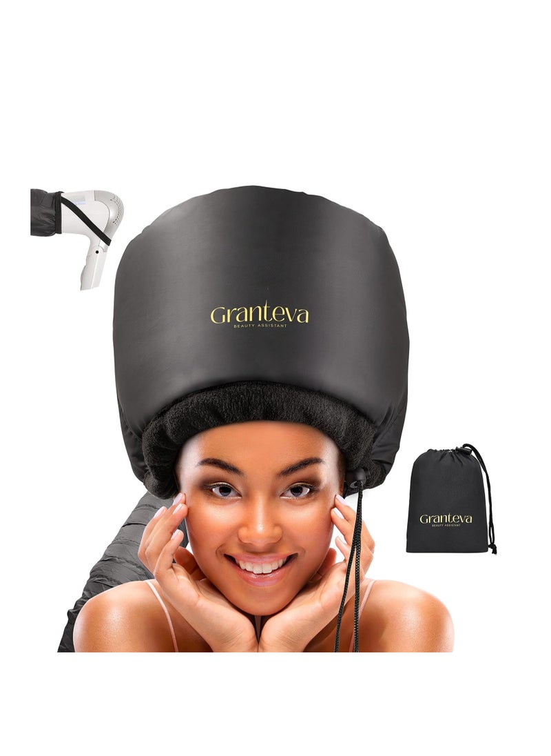 Granteva - Hooded Hair Dryer w/A Headband Integrated That Reduces Heat Around Ears & Neck - Hair Dryer Hooded Diffuser Cap for Curly, Speeds Up Drying Time, Safety Deep Conditioning at Home - Portable, Large - Image 1