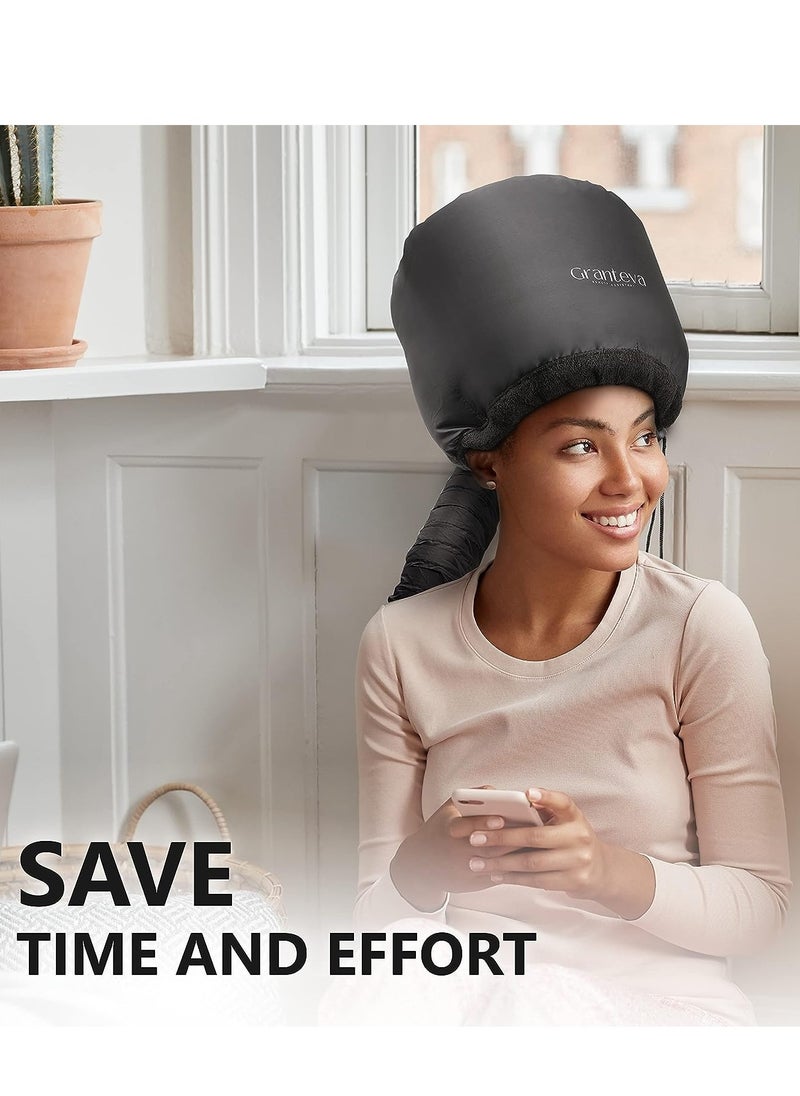 Granteva - Hooded Hair Dryer w/A Headband Integrated That Reduces Heat Around Ears & Neck - Hair Dryer Hooded Diffuser Cap for Curly, Speeds Up Drying Time, Safety Deep Conditioning at Home - Portable, Large - Image 1